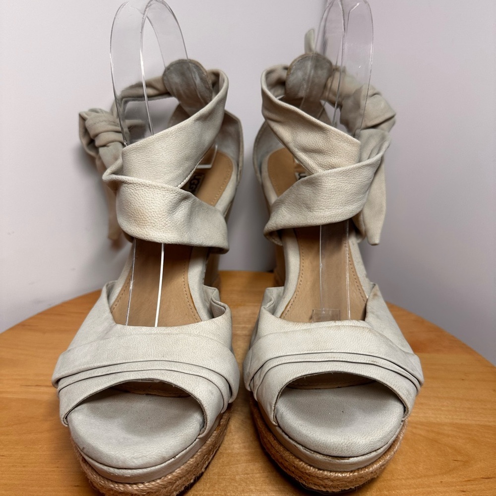 UGG Cream Wedge Sandals with Strappy Design Real Leather